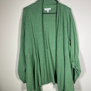 Coldwater Creek Women's Roll Tab Sleeve Bright Green Open Cardigan XL!